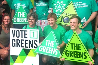 Greens supporters at a media event during 2015 Queensland Election.