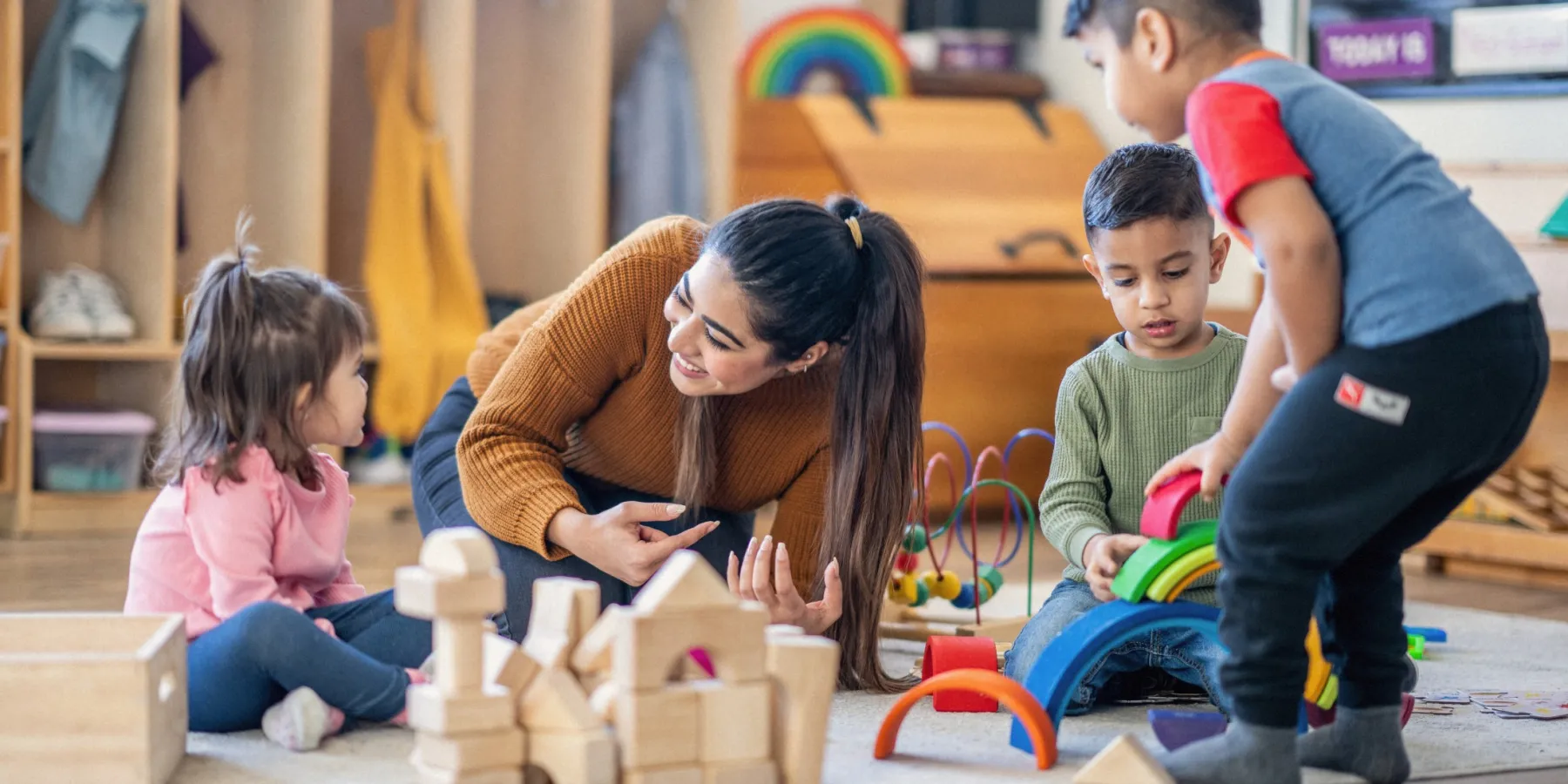 Teacher and students in a kindergarten
