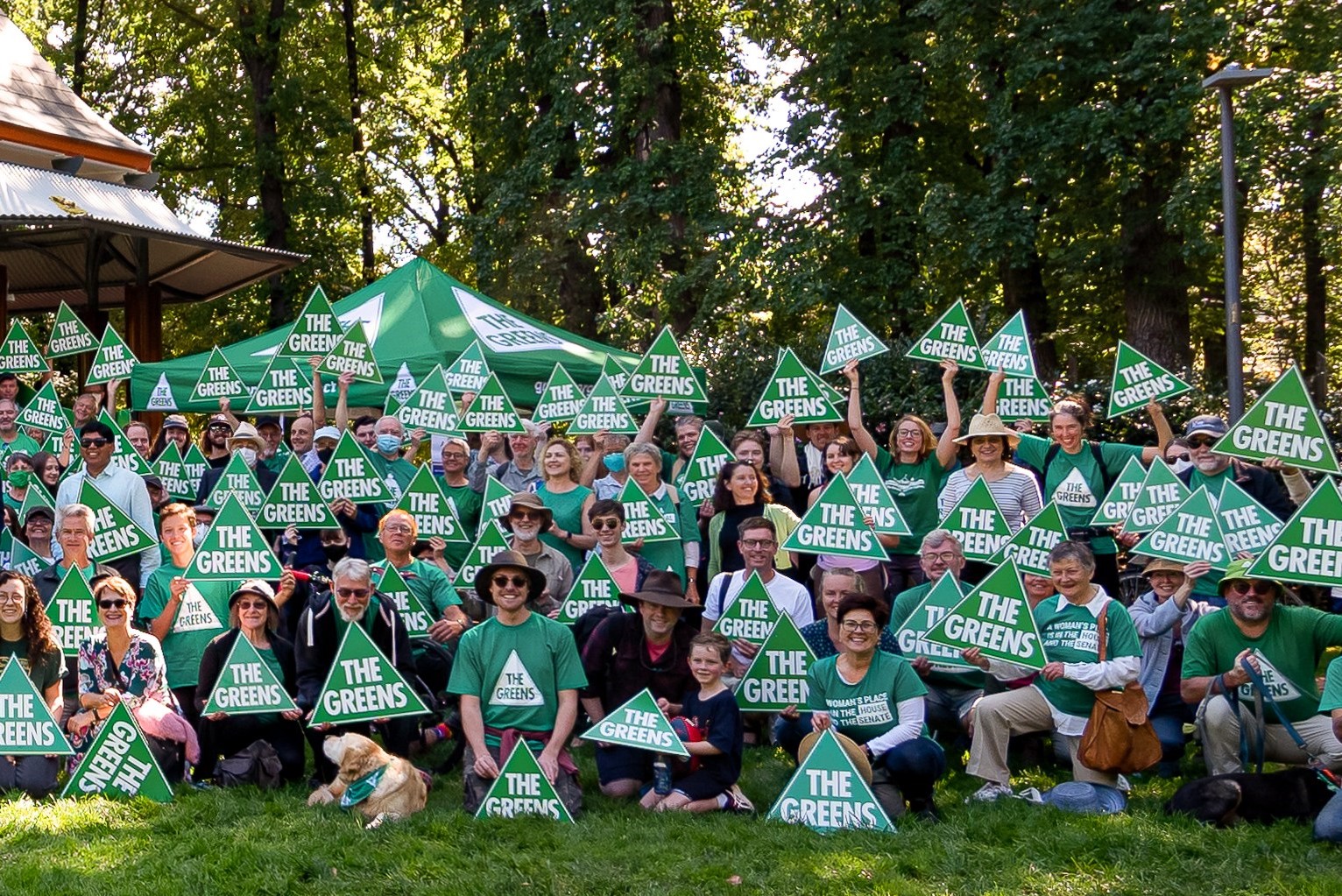 Group of green supporters at a launch