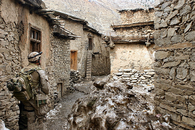 US soldier in Afghan village
