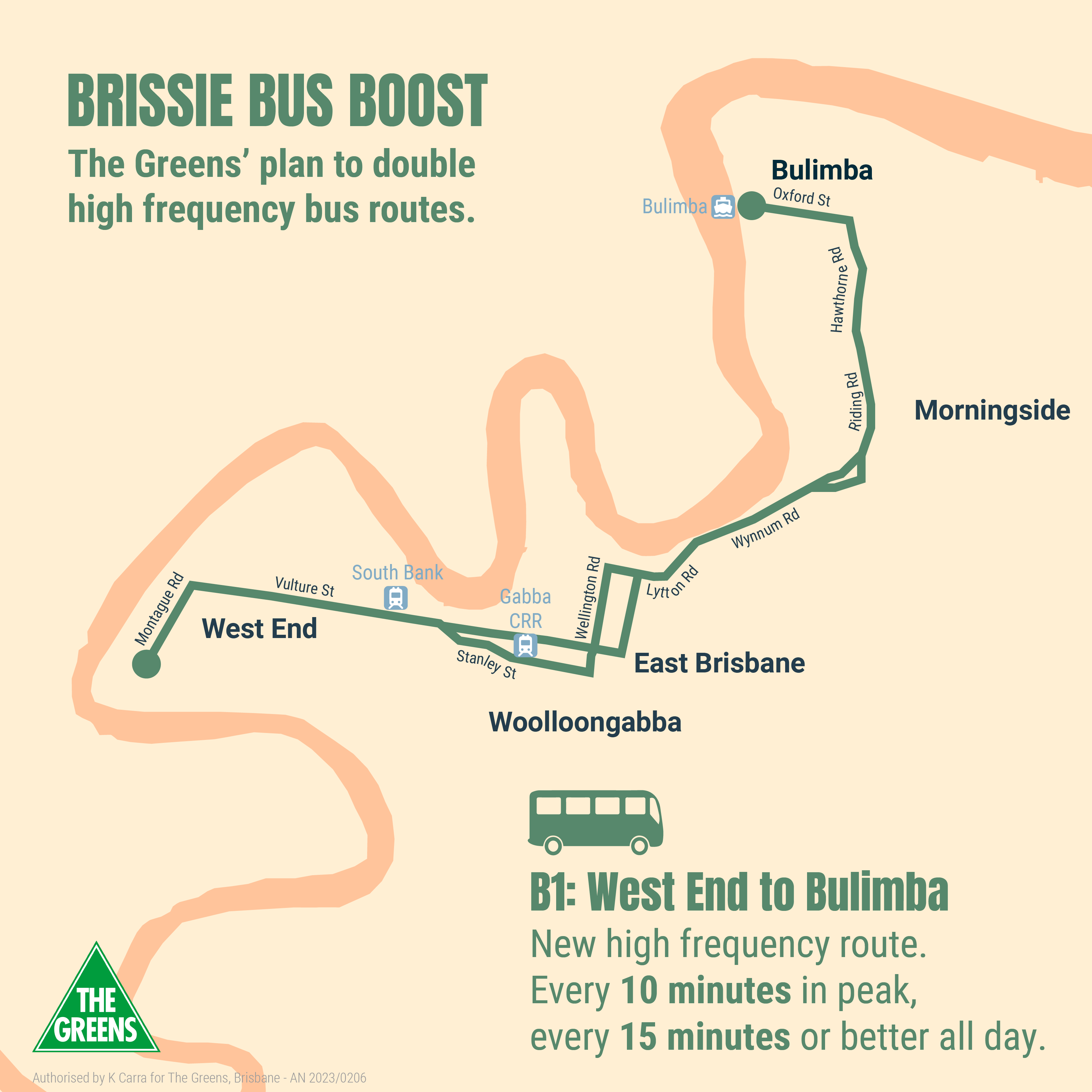 Proposed bus route from West End to Bulimba