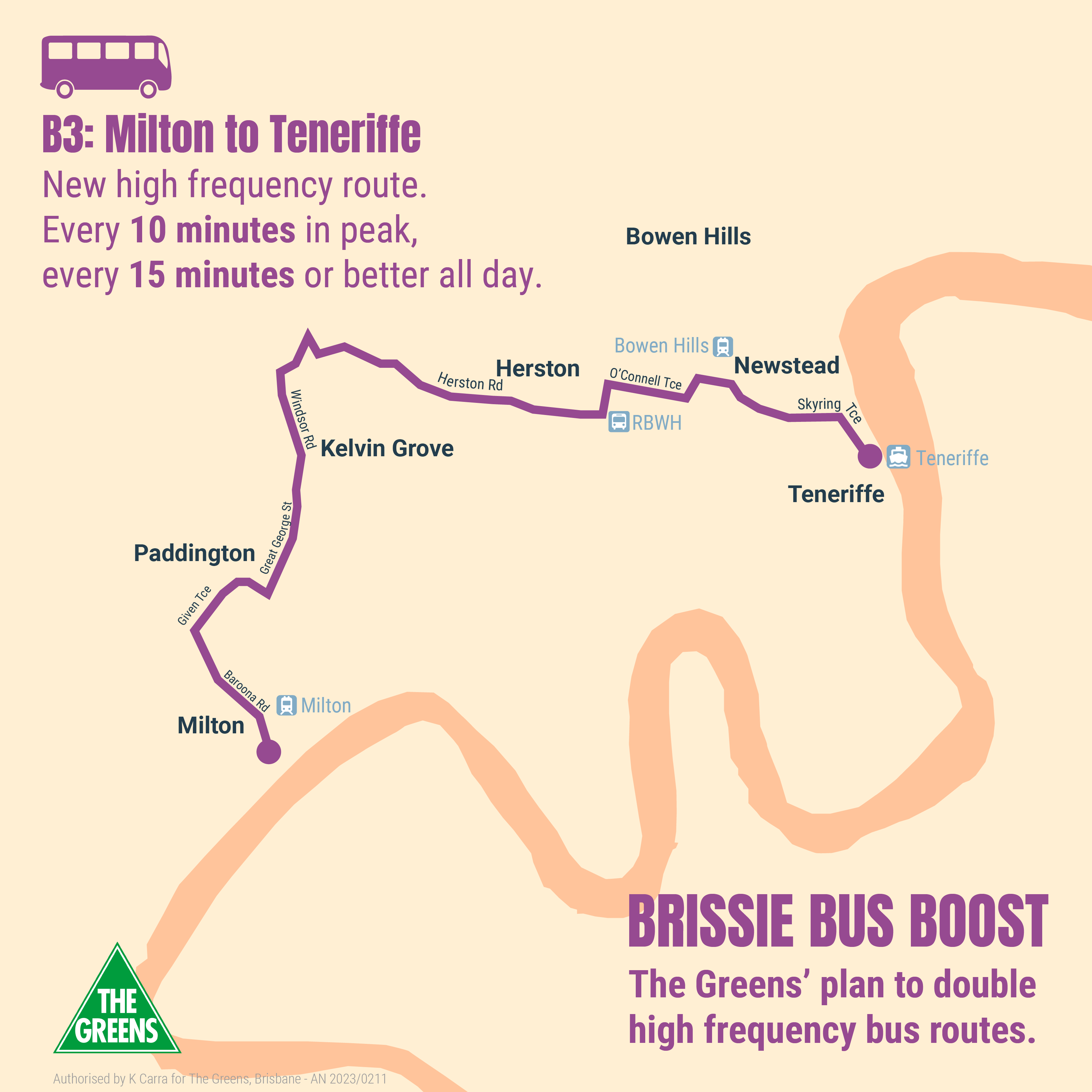 Proposed bus route from Milton to Teneriffe