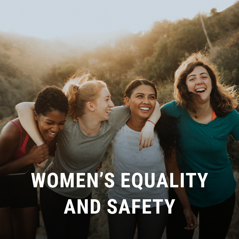 Women's equality and safety. Women smiling