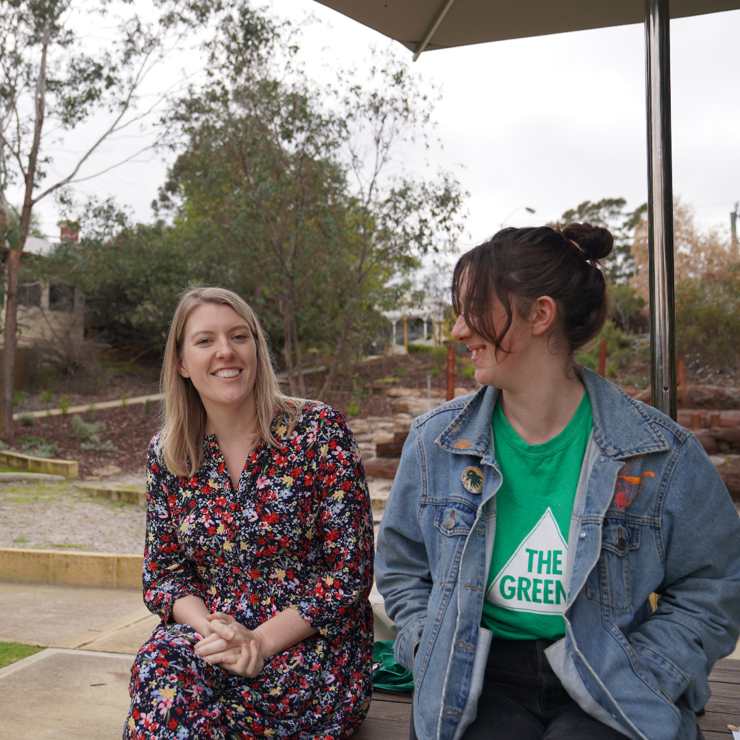 Picture of Greens Candidate Sophie Greer smiling with Greens supporter 