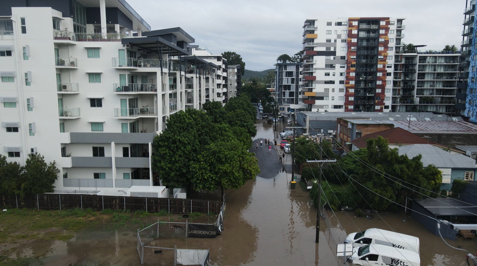 Flooding around apartment blocks