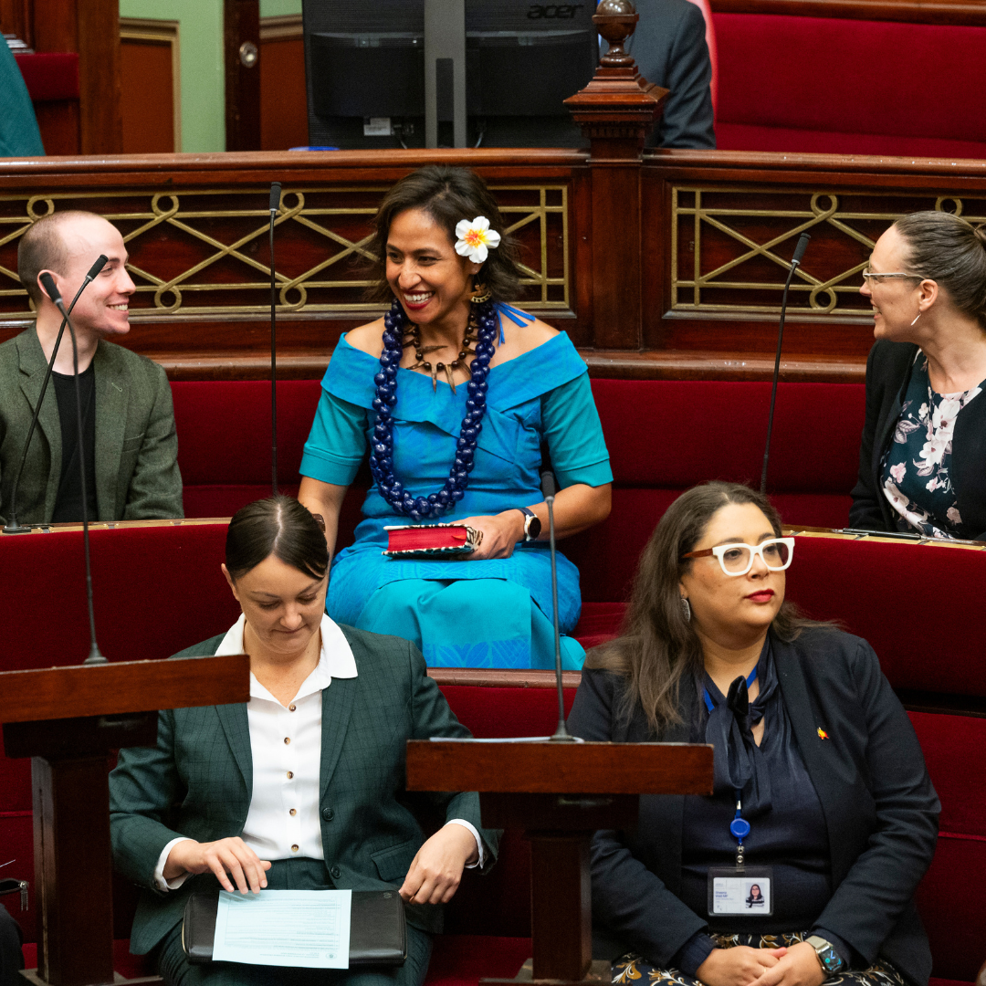 Picture of Anasina Gray Barberio, Aiv Pugelli, and Katherine Copsey at Victorian State Parliament