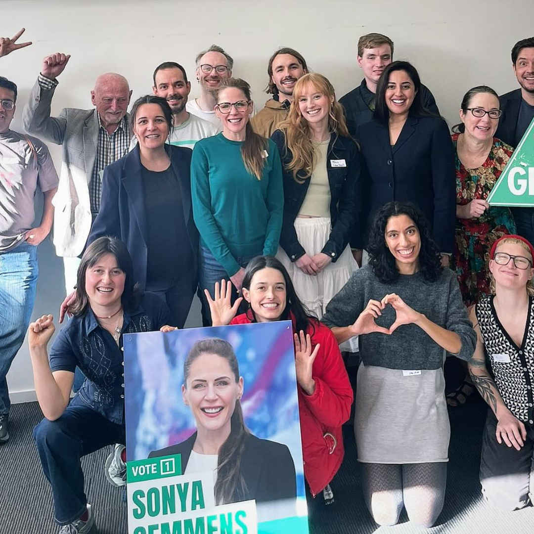 Supporters with Greens Candidate for Macnamara Sonya Semmens 