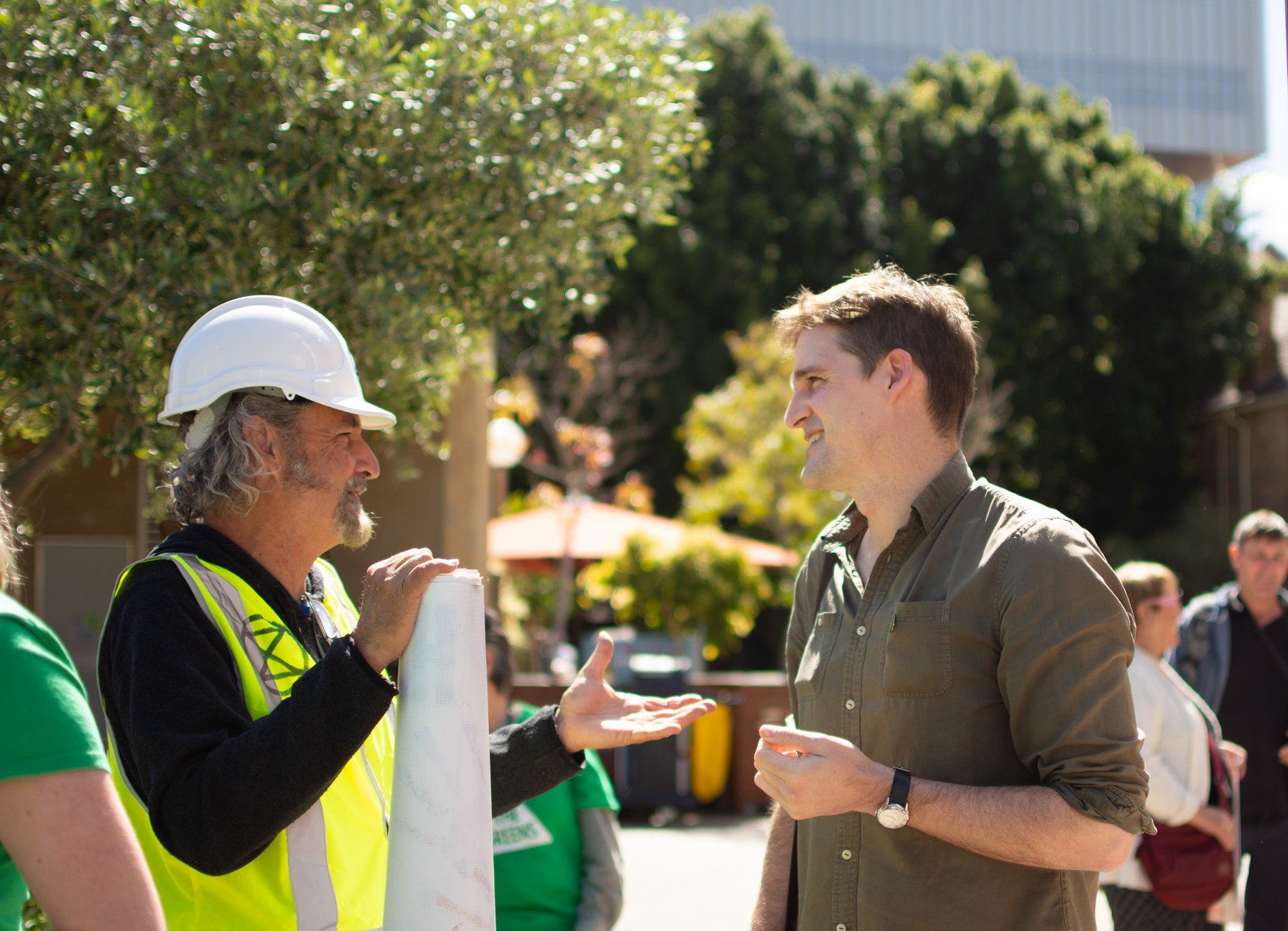 Tim discussing with climate activists