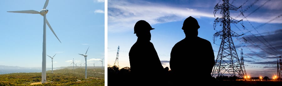 Windfarm and electricity maintenance workers