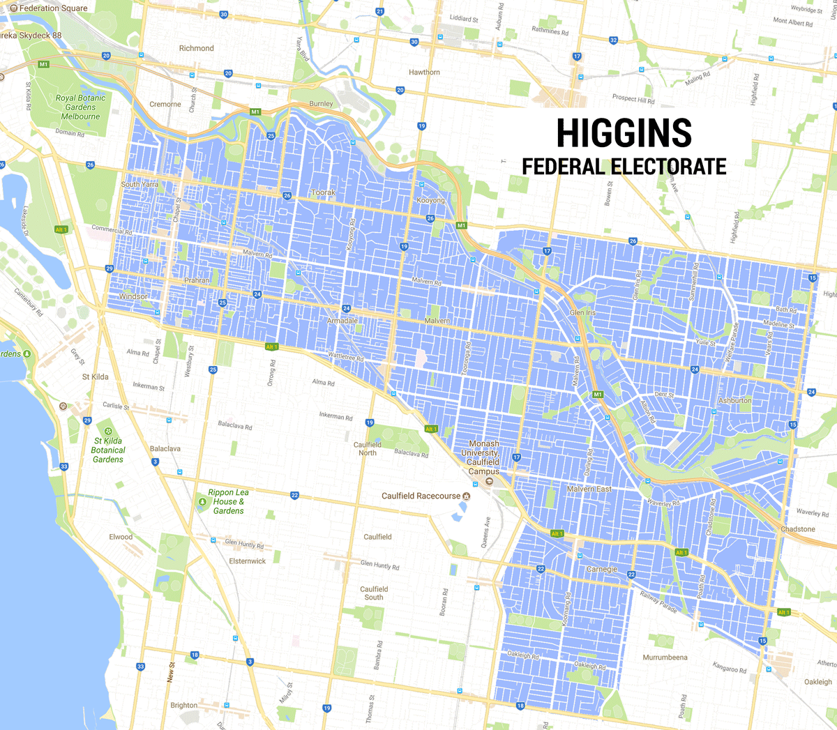 Interactive map showing the areas that the Stonnington branch covers. 