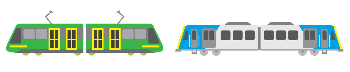 a graphic of a Melbourne tram and train