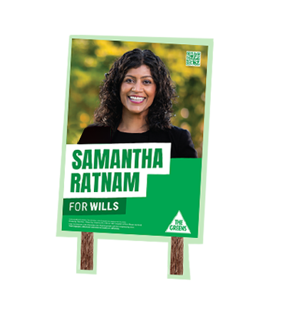 Yard sign featuring Samantha Ratnam